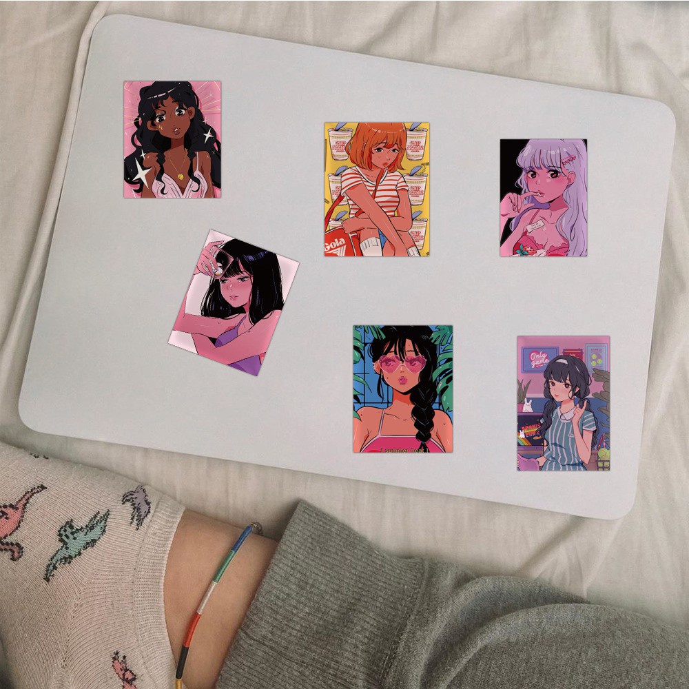 Bộ 100/50/25/10 miếng dán trang trí xe hơi / laptop / điện thoại hình cô gái hoạt hình màu hồng vui nhộn