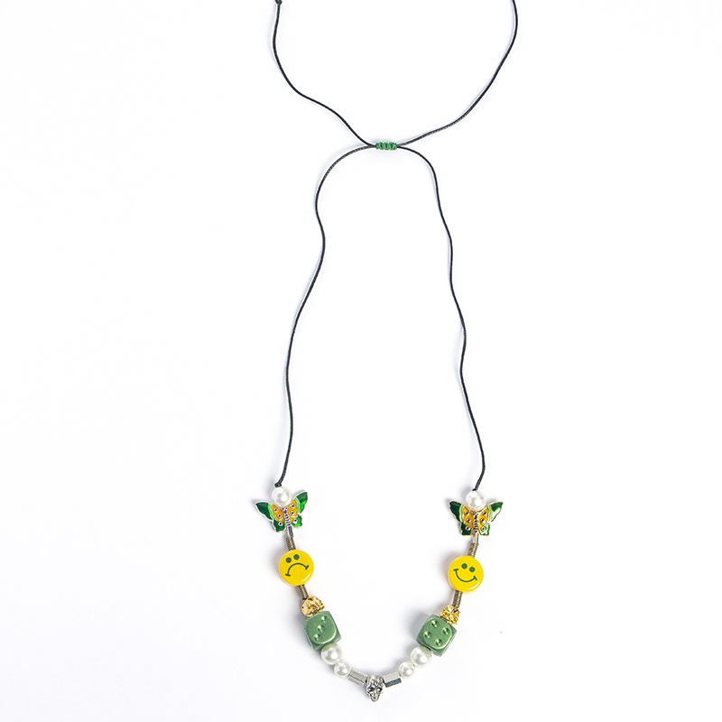 Vòng Cổ Mặt Hình Đầu Lâu/ Bướm Đính Ngọc Trai Màu Xanh Lá Phong Cách hip-hop Dễ Phối Đồ Thời Trang Cho Nam Và Nữ