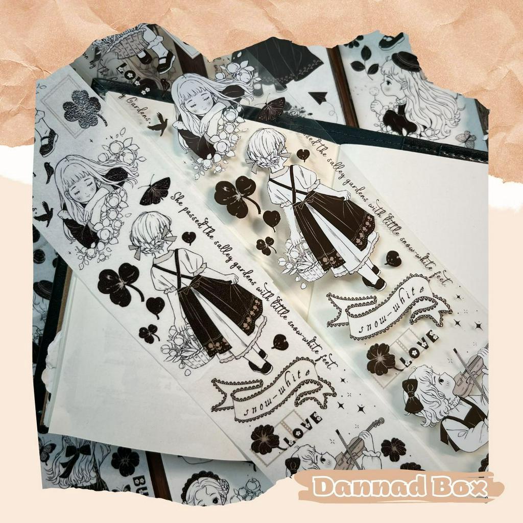 Băng Dán PET Yier Bé Gái Vintage Trắng Đen Chu Kì 100cm Trang Trí Journal