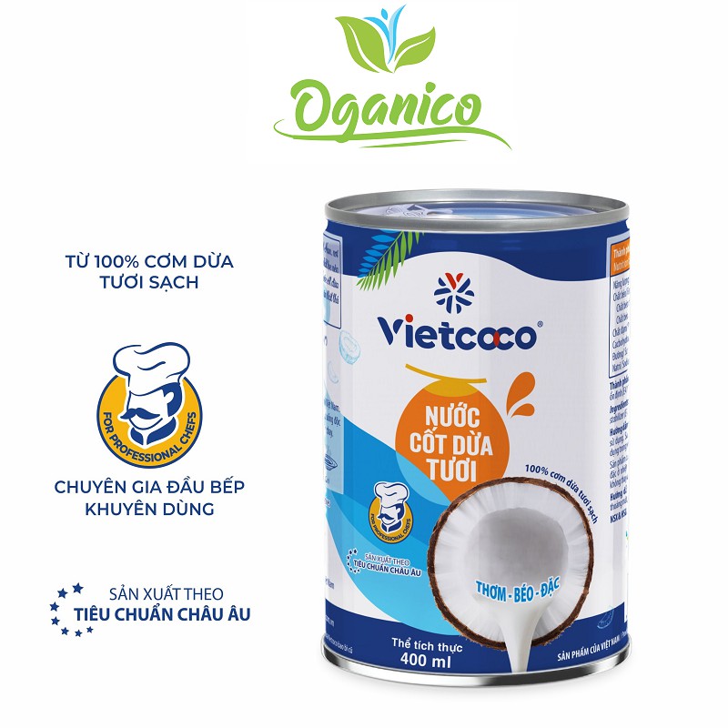 Nước Cốt Dừa tươi Vietcoco Coconut Cream đóng hộp lon 400ml kho thịt