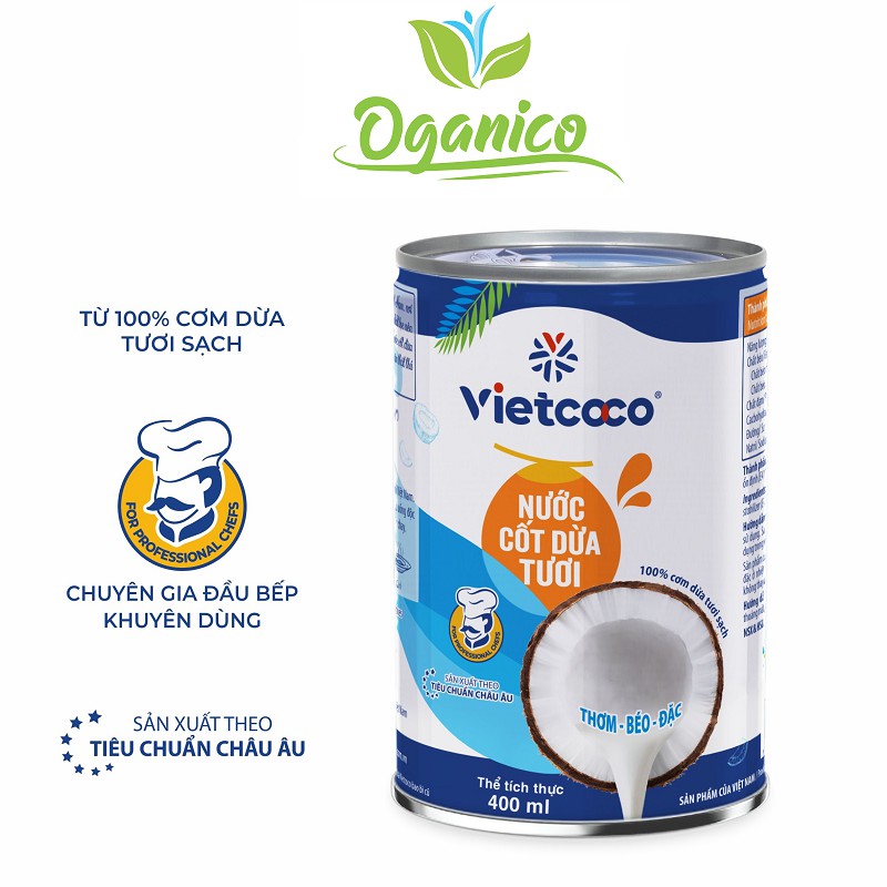 Nước Cốt Dừa tươi Vietcoco Coconut Cream đóng hộp lon 400ml kho thịt, ăn chè, nấu ăn OGANICO 21