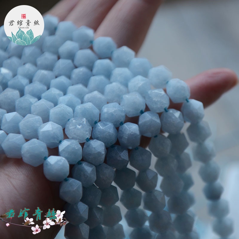 Chuỗi Hạt Hình Tam Giác Màu Xanh Aquamarine Tự Nhiên 8MM Dùng Làm Vòng Đeo Tay / Dây Chuyền diy