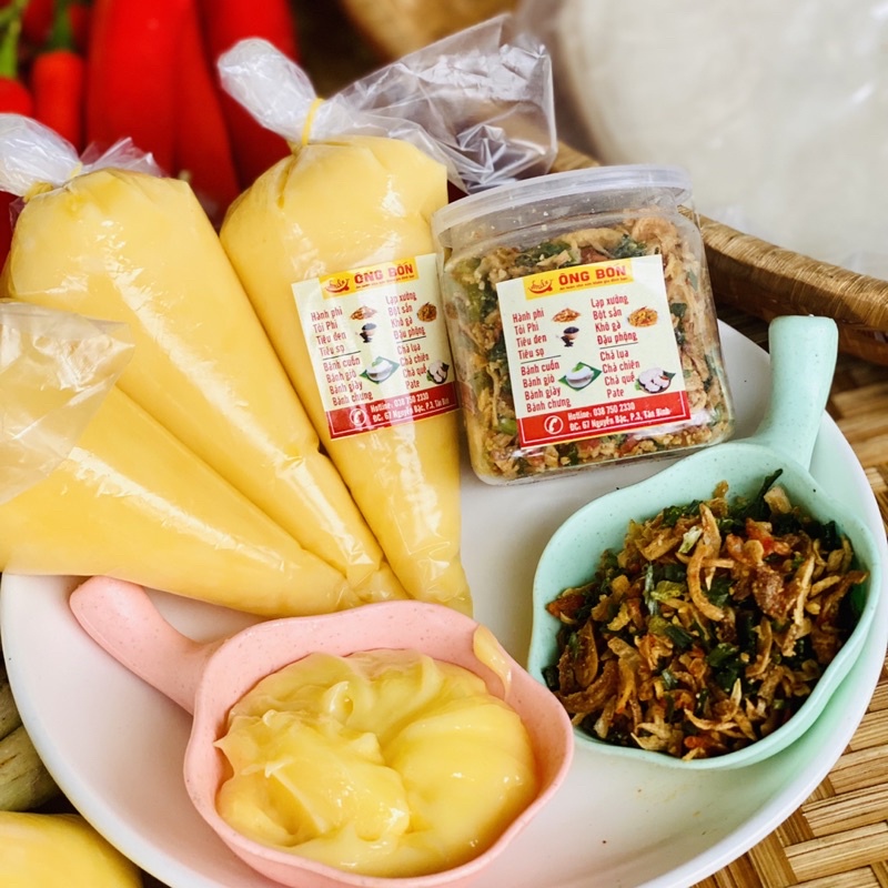 Combo Bơ Vàng 100g + 120ml Muối Tôm Hành Phi - Tặng 70g Bánh Tráng Tôm Phơi Sương