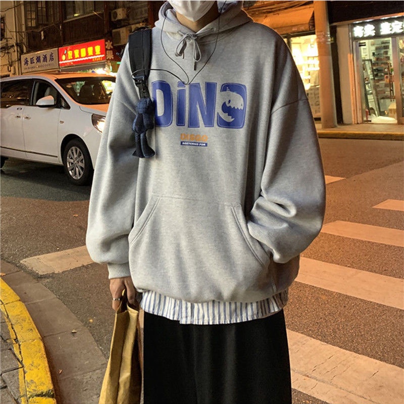 【Đàn ông thời trang】2021New Loose-Fitting plus Size Pullover Autumn and Winter Hooded Sweater Men's Loose Hong Kong Style Trendy All-Matching Velvet Padded Thickened Sweater Men's CoatinsTop