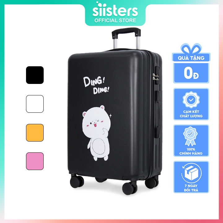 Vali Kéo Du Lịch Size 20/24/26 inch Nhựa Dẻo PC ABS In Hình Hoạ Tiết Đẹp Màu Đen Trắng Vàng Hồng Xanh Siisters