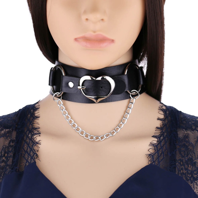 Vòng Cổ Choker Da Pu Phối Khóa Trái Tim Phong Cách Gothic Punk Unisex