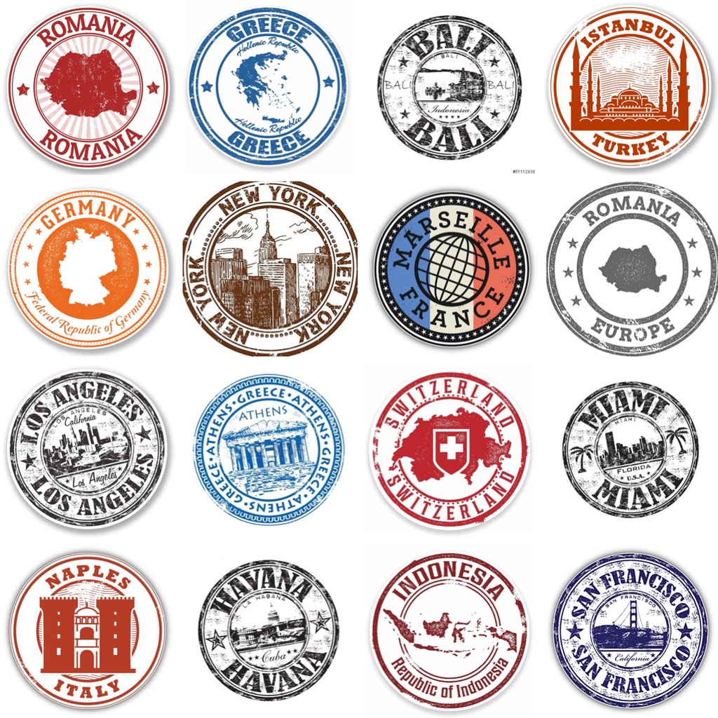 Bộ 200 sticker chủ đề cờ du lịch dùng để trang trí điện thoại di động/ván trượt/vali không để lại dấu keo
