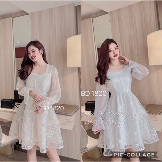 Váy tơ tằm thêu hoa viền bèo