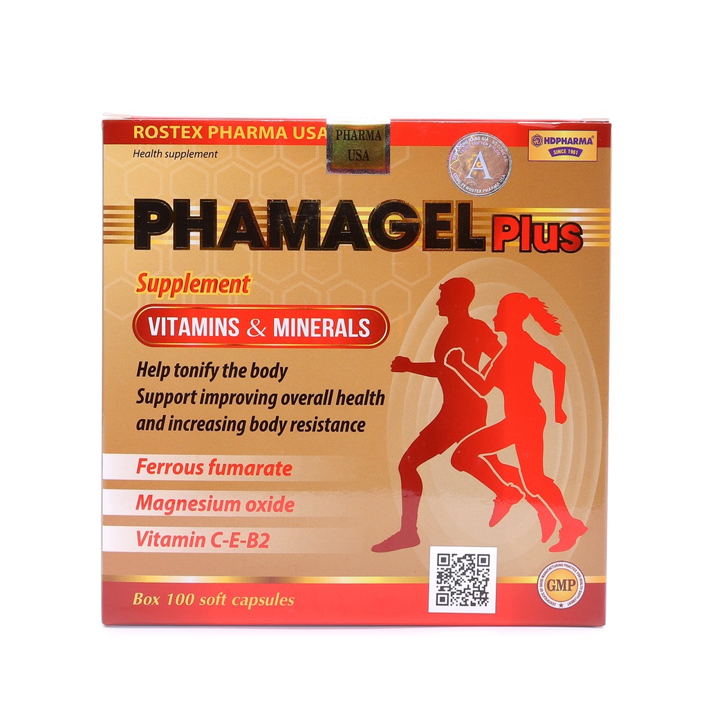 Viên uống vitamin tổng hợp Phamagel Plus HDPHARMA hỗ trợ tăng cường sức khỏe - Hộp 30 viên & 100 viên