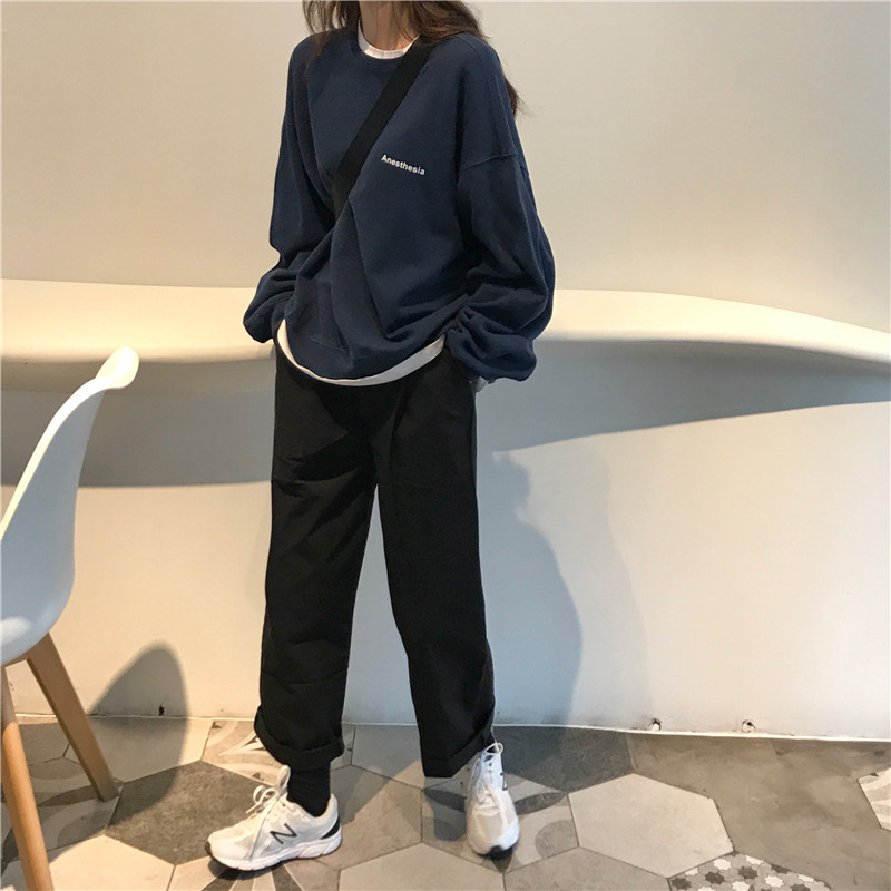 Áo Sweater Nữ Tay Dài Dáng Rộng In Chữ Phong Cách Hàn Quốc