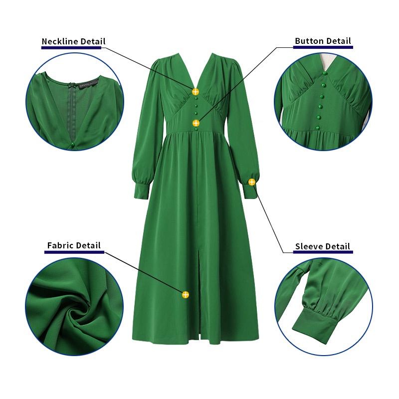 Đầm Dài Zanzea Dáng Chữ A Tay Phồng Cổ Chữ V Ôm Eo Phối Khóa Kéo Thời Trang Cho Nữ