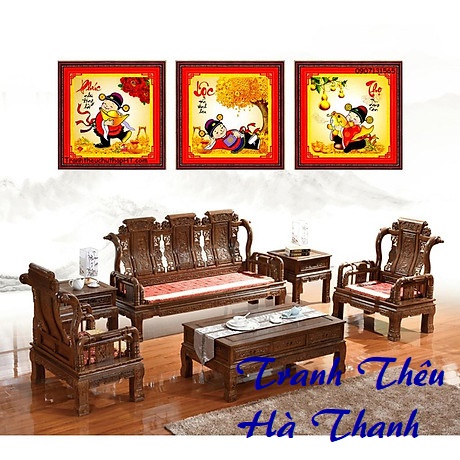 Tranh Thêu Chữ Thập Thần Tài Phúc Lộc Thọ DLH 88813
