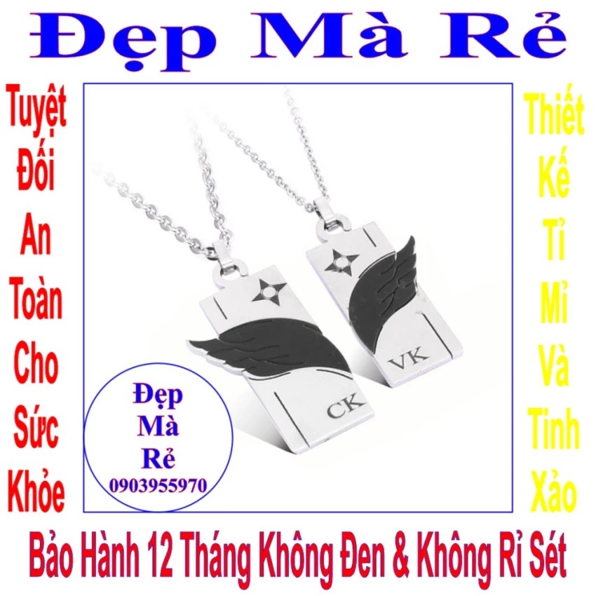 Dây chuyền cặp đôi 2 mảnh ghép đôi cánh chim khắc chữ CK / VK - Giá trên là 1 cặp = 2 sợi như hình