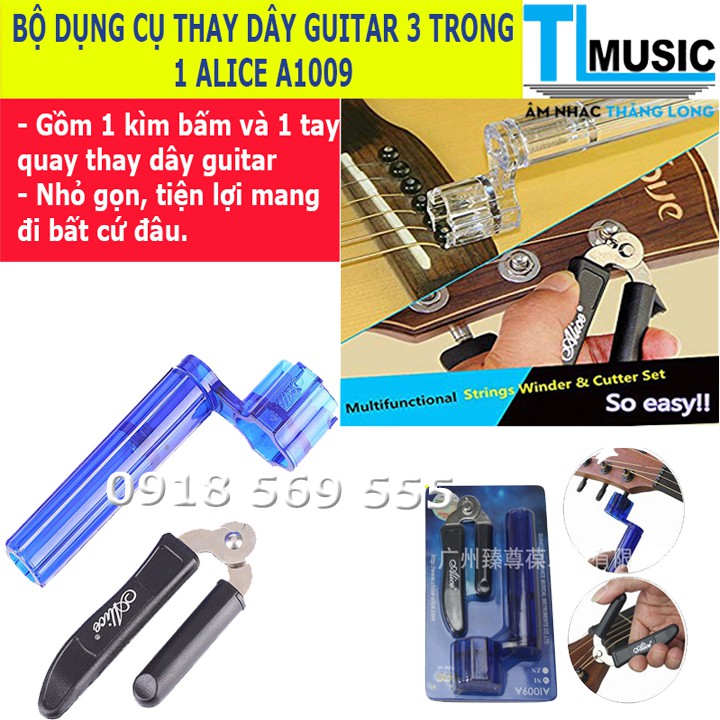 Bộ dụng cụ thay dây ghita 3 trong 1 Alice A1009A - gồm 1 tay quay và 1 kìm bấm