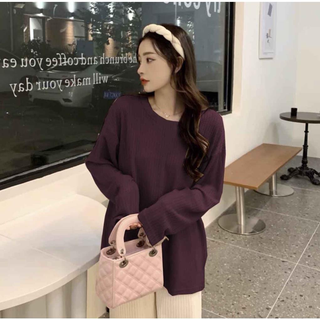 Áo thun sweater tổ ong dài tay dáng xuông chất vải tổ ong co dãn dày dặn siêu xinh basic dễ phối đồ