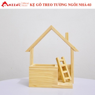 Giỏ hoa gỗ treo tường Anzzar hình ngôi nhà độc đáo cắm hoa, trồng cây giả trang trí nội thất phong cách GH-02