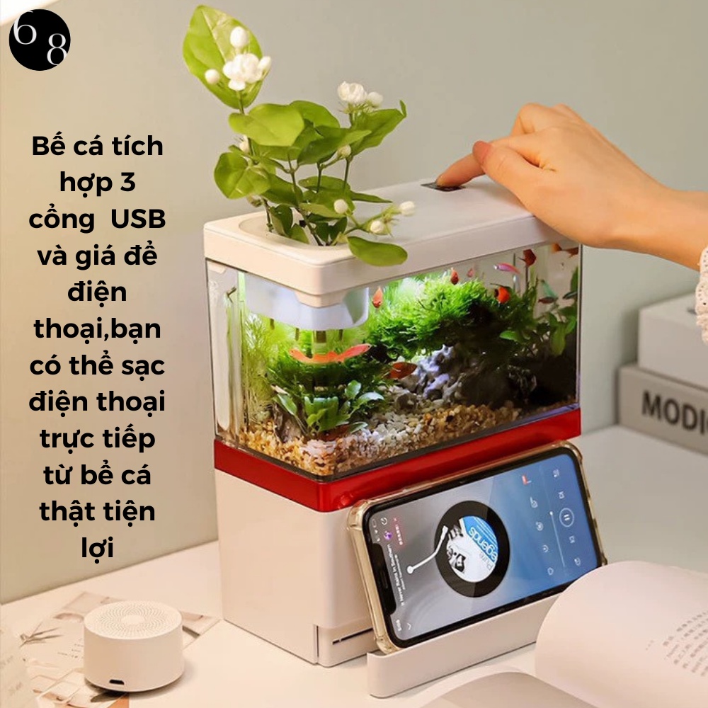 Bể Cá Mini Để Bàn Fish Tank Đa Chức Năng