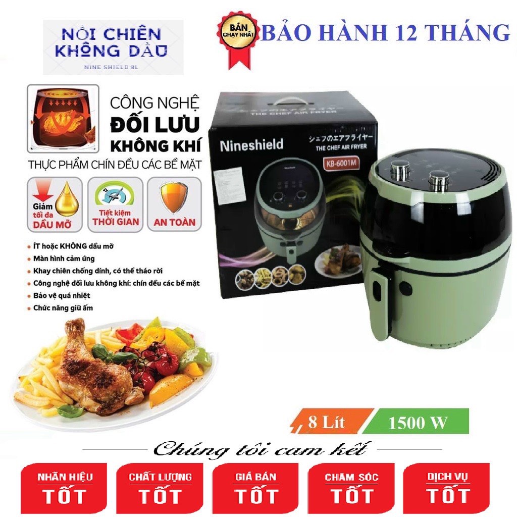 Nồi chiên không dầu Nineshield dung tích 8 lít hàng chính hãng