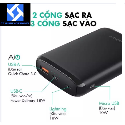 Pin Sạc Dự Phòng 10000mAh AUKEY PB-Y22, chính hãng AUKEY VIETNAM, hàng mới 100%, Bảo hành 1 đổi 1 trong 24 tháng