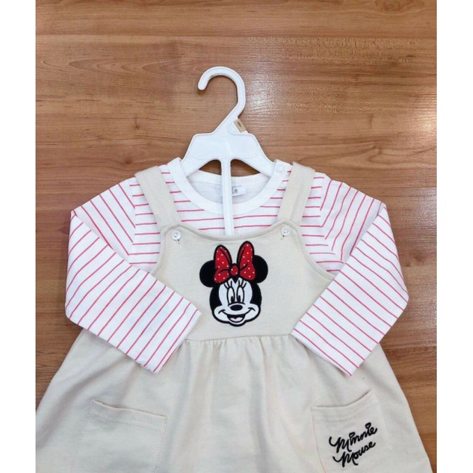 Set yếm váy họa tiết Minnie kèm áo cho bé gái HM xuất 1-6y