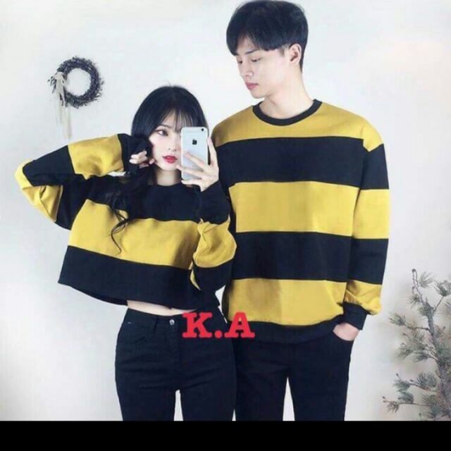 Áo đôi kẻ to vàng