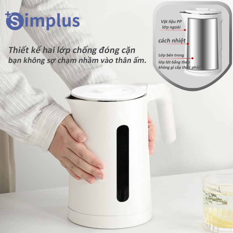 Bình đun siêu tốc Simplus (1.8L) lớp cách nhiệt chống bỏng tự ngắt điện khi sôi