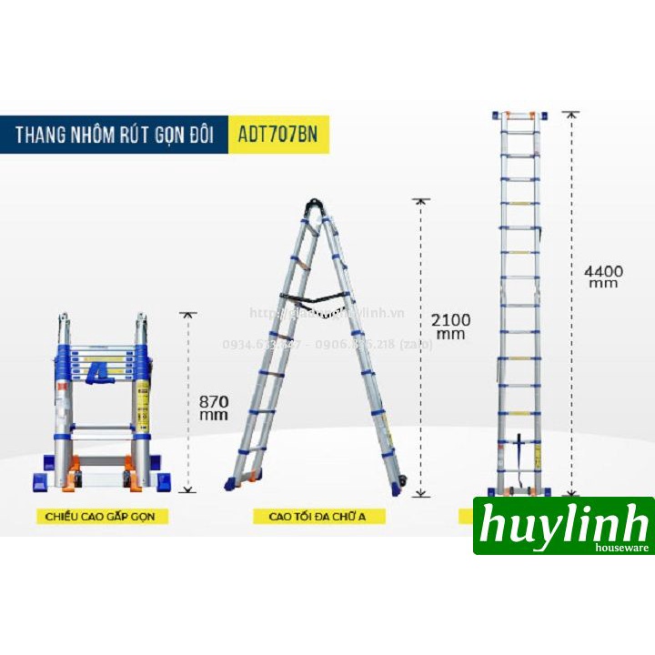 Thang nhôm rút đôi chữ A Advindeq ADT708BN - 5 mét - Model 2021