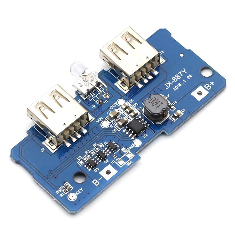Kép Micro USB 3.7V đến 5V 2A Bảng mạch tăng cường nguồn điện di động Bộ sạc pin lithium Bảng mạch PCB 18650 Mô-đun nâng cấp có đèn Led