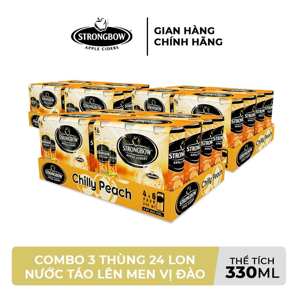 HỎA TỐC HCM - Combo 3 Thùng 24 lon nước táo lên men Strongbow Vị Đào 330ml/lon