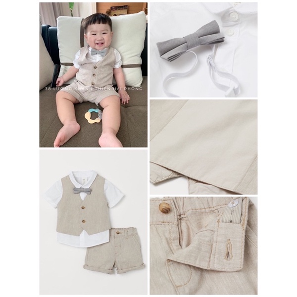 Set công tử 4 món vest và nơ rời cho bé hàng chuẩn HM Đức