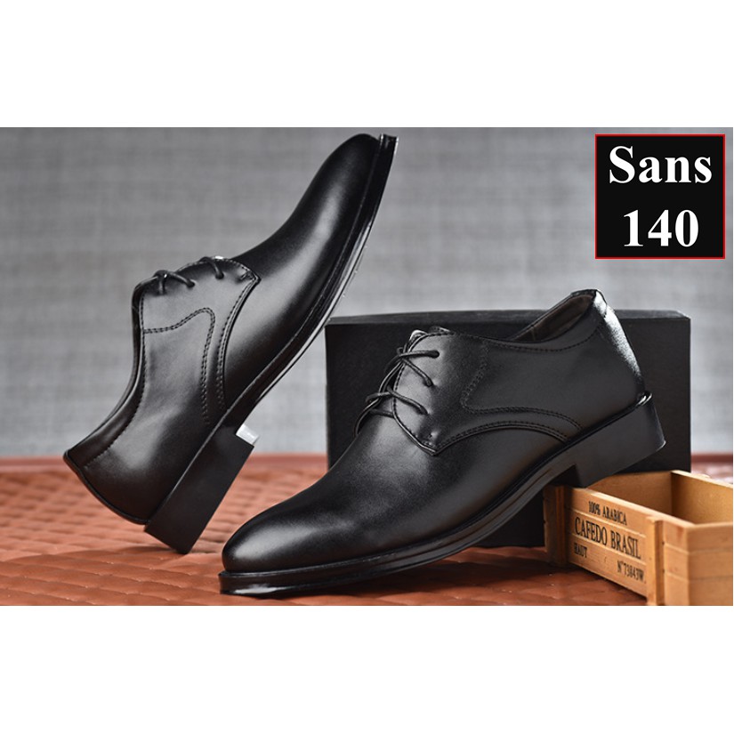Giày da nam cao cấp đen Sans140 giầy tây công sở buộc dây derby mũi tròn big size to bigsize cỡ lớn 44 45 46 47 48 | BigBuy360 - bigbuy360.vn