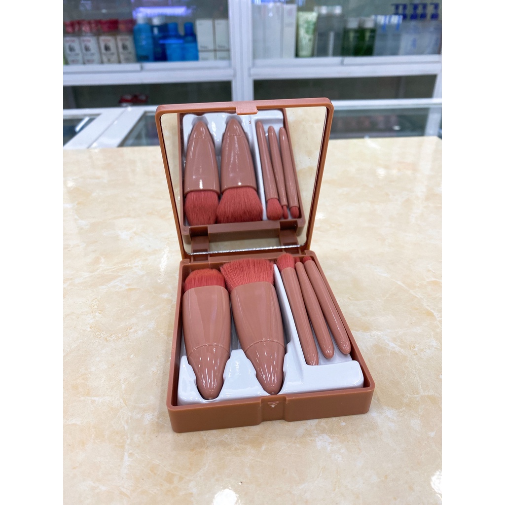 Set Bộ Cọ Trang Điểm Make Up Cá Nhân- Cọ Trang Điểm 5 Món Kèm Hộp Đựng Nội Địa Trung