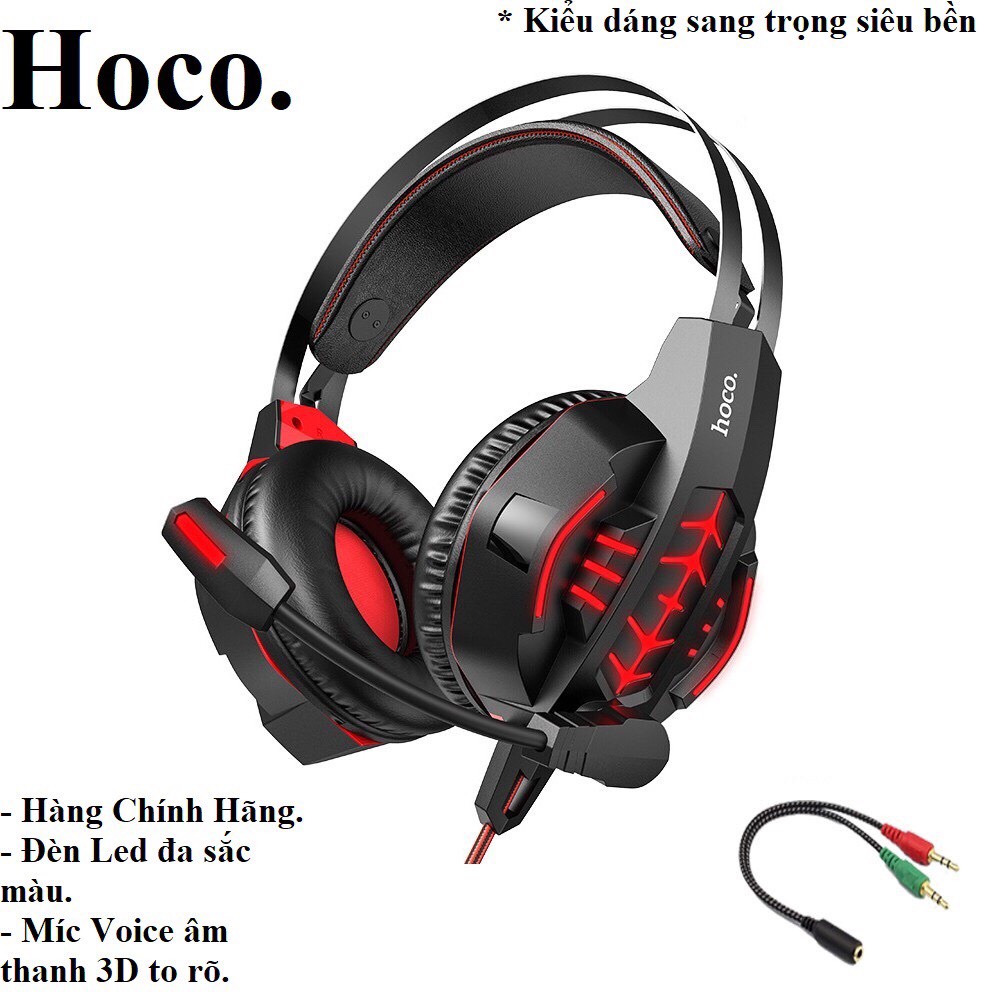 Tai nghe chụp tai Hoco W102 có mic đàm thoại, tích hợp 2 cổng cắm 3.5mm+USB-A, có đèn LED, mút đệm chống