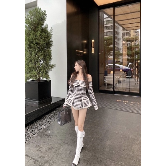 𝐎𝐑𝐃𝐄𝐑. Áo Trễ Vai Zicza Dạ Tweed Siêu Dày