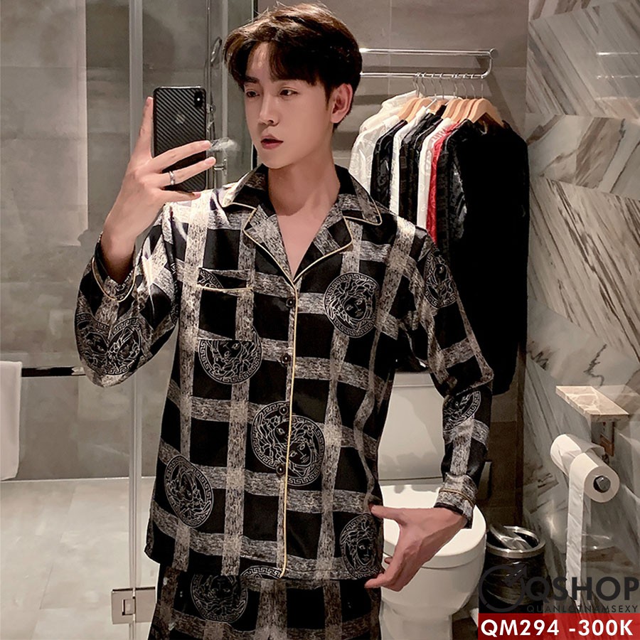 BỘ ĐỒ PIJAMA NAM LỤA SATIN TAY DÀI NAM QM172,QM291,QM292,QM294,QM295,QM299,QM301
