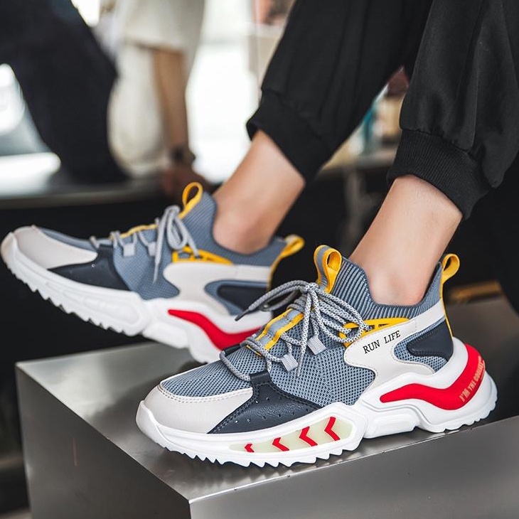 Giày Thể Thao Nam GEMI - Giày Sneaker Màu Xám - Trắng - Đen, Giày Thể Thao Họa Tiết Dấu Phẩy - G5210