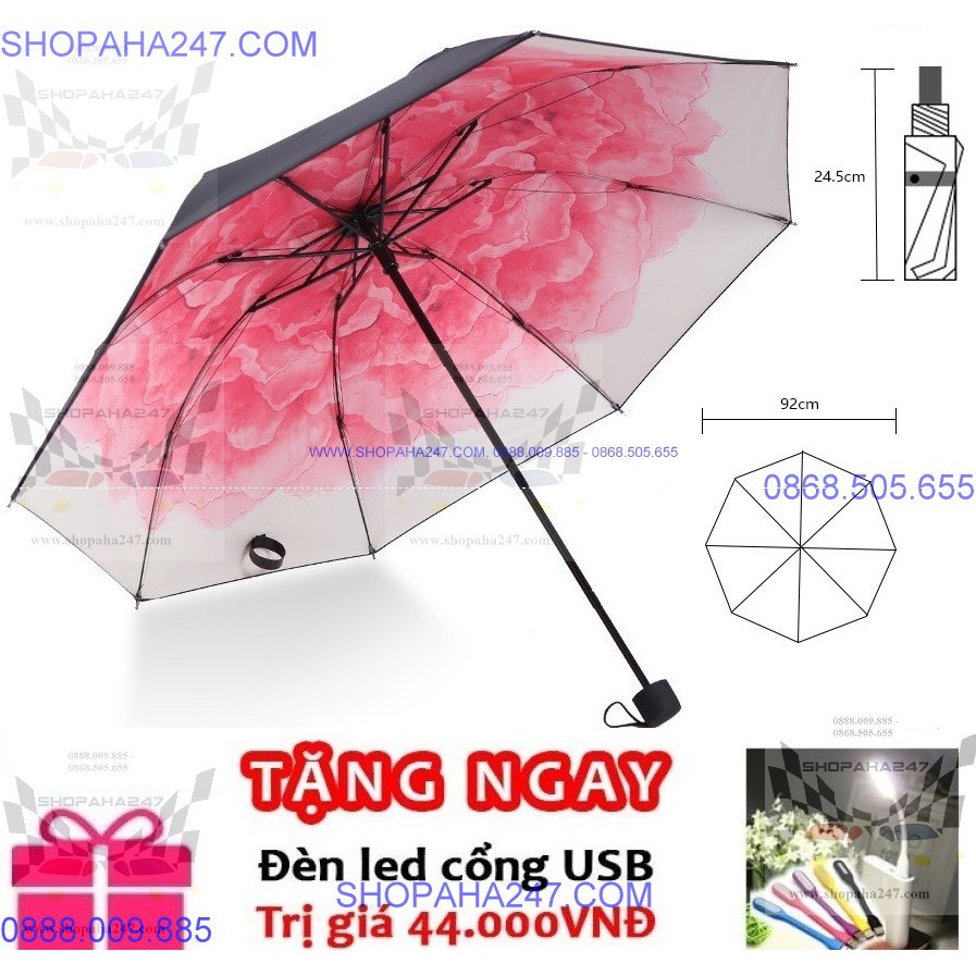 ô che mưa mưa nắng chống tia uv sen nở (tặng đèn led usb)