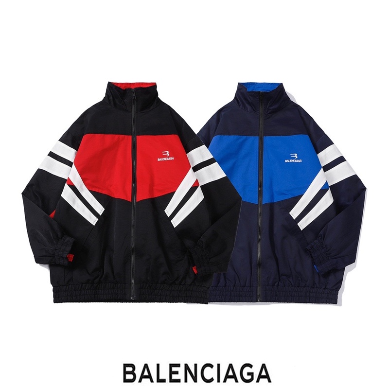 Classic BAL-ENCI-AGA Color matching Stand-up collar Jackets Couples Fashion Trend Loose Plus Size Sports Casual Coat Unisex