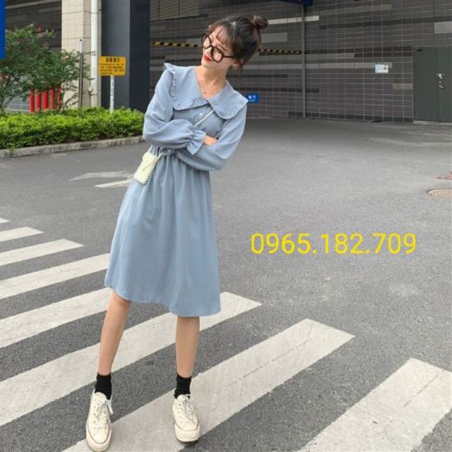 Váy đầm xoè dài tay eo chun Quảng Châu