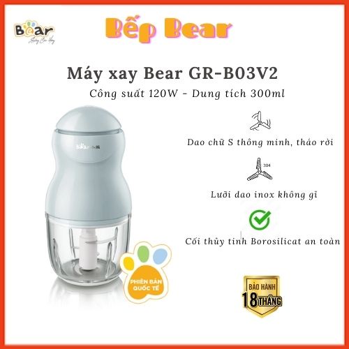 Máy xay ăn dặm, Máy xay 0.3L Bear GR-B03V2, Dung tích 300ml, Bản Quốc tế Bảo hành 18 tháng