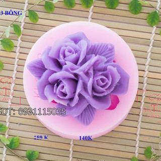 Khuôn silicon hoa Hồng (3 bông) 10cm đổ tạo hình cho bánh rau câu 3D, 4D