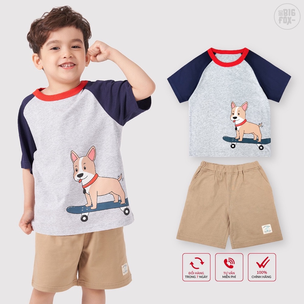 Bộ đồ quần áo cho bé trai cộc tay Bigfox - Miss Meow mặc mùa hè dáng lửng chất liệu cotton size trẻ em 3,4,5,6,7,8 tuổi