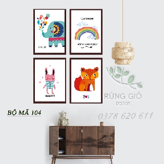 Khung tranh treo tường hoạt hình, bộ 4 khung và ảnh i hình cỡ 21x30cm, ảnh thật.