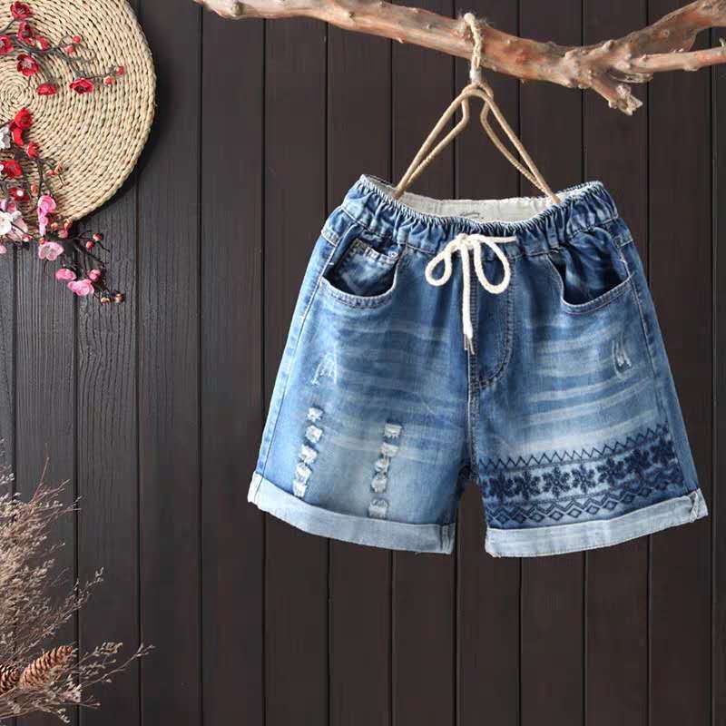 Quần Short Denim Lưng Thun Co Giãn Thời Trang Cho Nữ