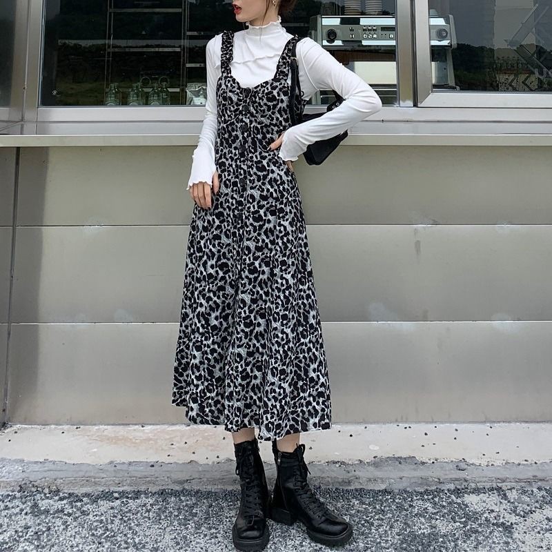 [SẴN] Set áo len trắng mongtori + váy yếm maxi họa tiết da beo (ảnh thật) | BigBuy360 - bigbuy360.vn