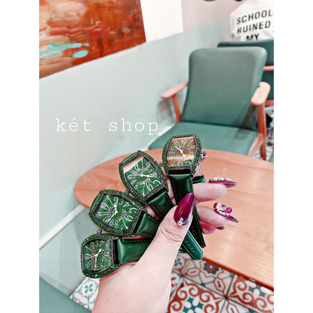 Đồng hồ g.u.o.u mặt full đá màu xanh ngọc cực xinh , dây da bên mềm dẻo, mặt đính đá tinh xảo donghoguou | BigBuy360 - bigbuy360.vn