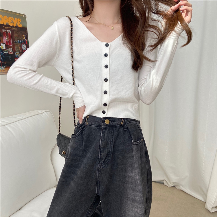 SUXI Áo Cardigan Dệt Kim Tay Dài Lưng Cao Màu Trơn Thời Trang Mùa Thu Cho Phái Nữ