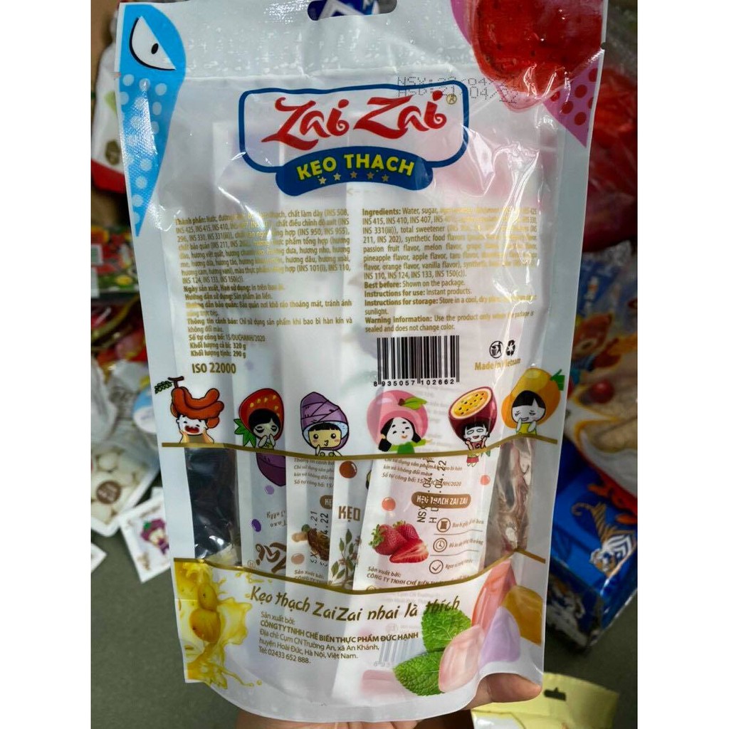 Q10 - 5 TÚI KẸO THẠCH ZAI ZAI ĐỨC HẠNH 320G/TÚI LOẠI CÂY DÀI (KẸO THẠCH ZAIZAI) SIÊU NGON
