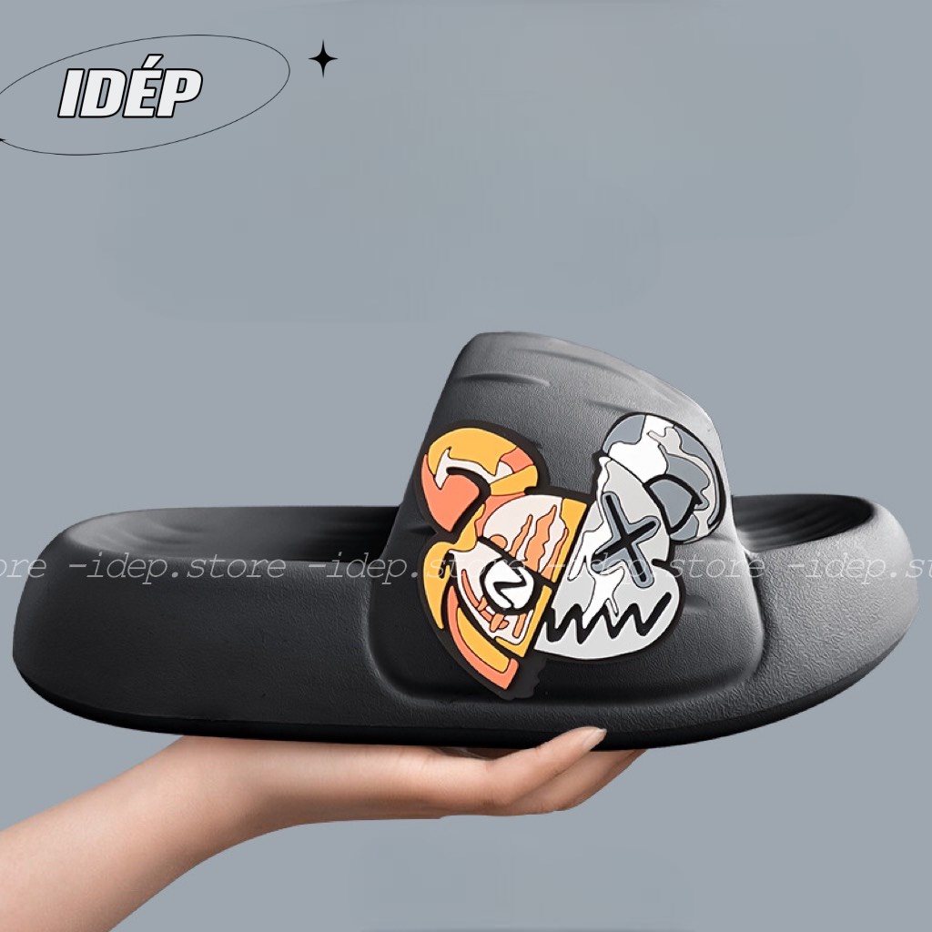 iDép DL293 Dép Bánh mì béo unisex Gấu KAWS XX DIGITAL đế độn nam nữ quai ngang EVA siêu nhẹ