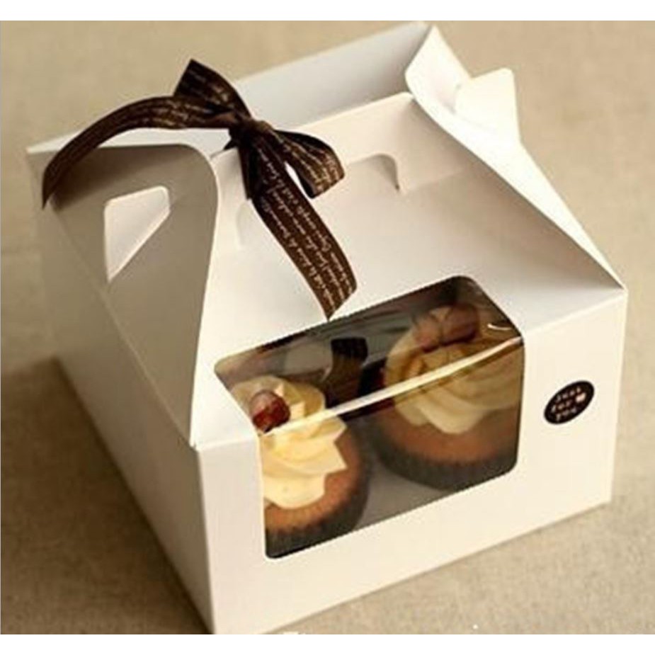 5 cái hộp cupcake 4 ô có quai xách màu trắng